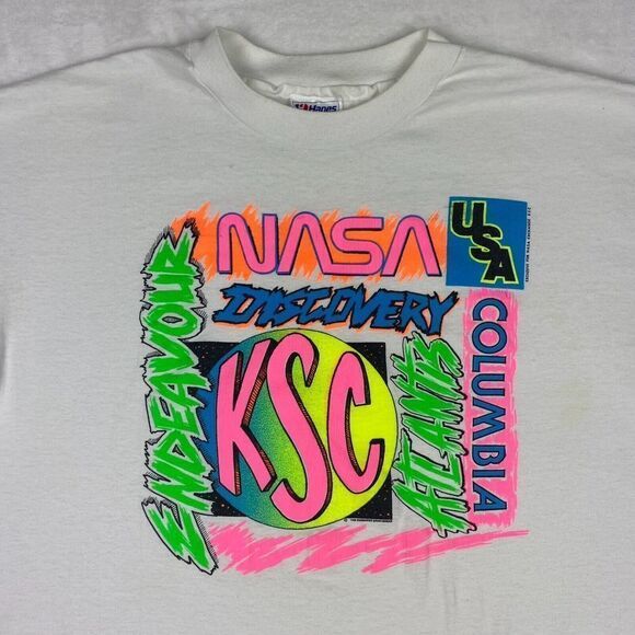 Vintage Hanes 90's Graphic Shirt Nasa Colorful Adult Extra Large Short Sleeve - Picture 4 of 15